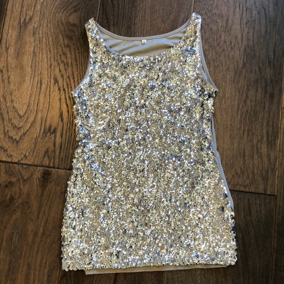 Tops - silver sequined tank top